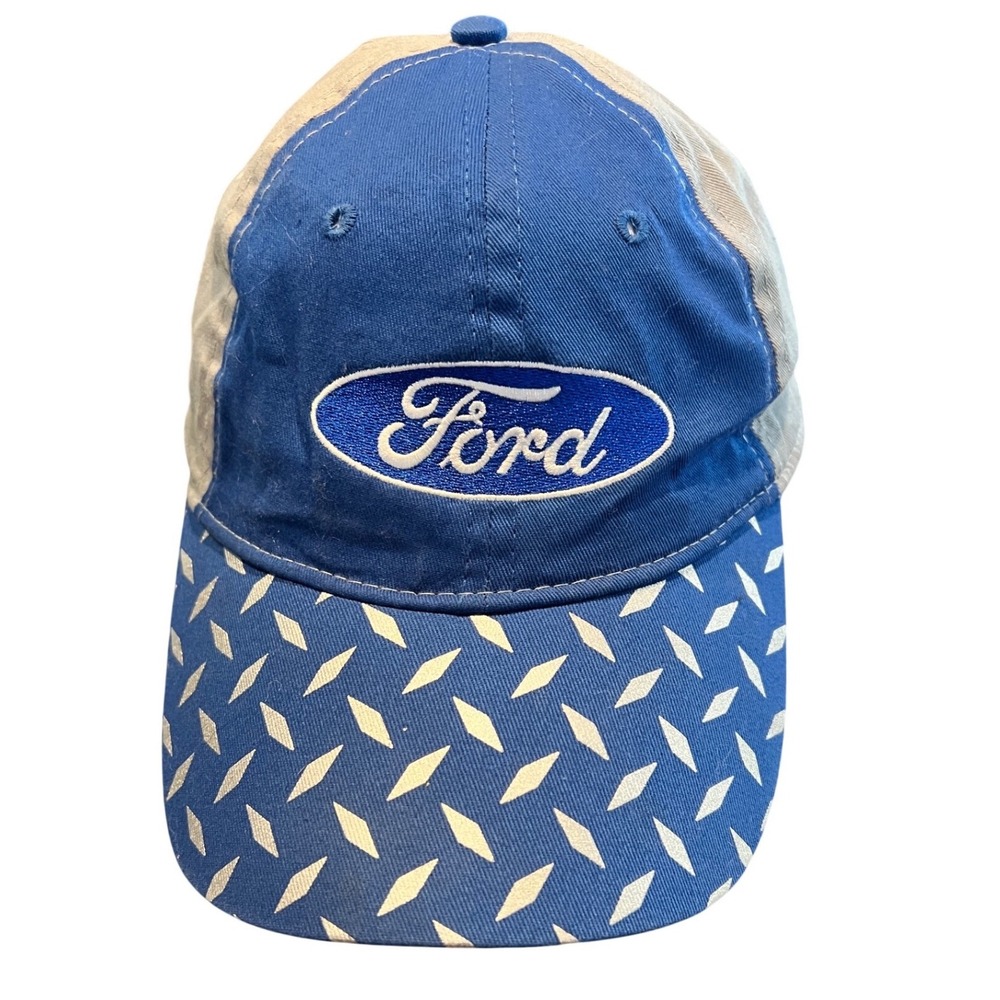 New Ford Hat Blue/Gray Diamond Plate Pattern Snapback Baseball Official Licensed